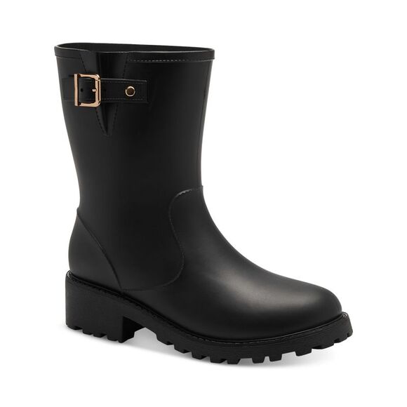 STYLE & COMPANY Womens Black Millyy Round Toe Block Heel Rain Boots 6 M - Picture 1 of 4